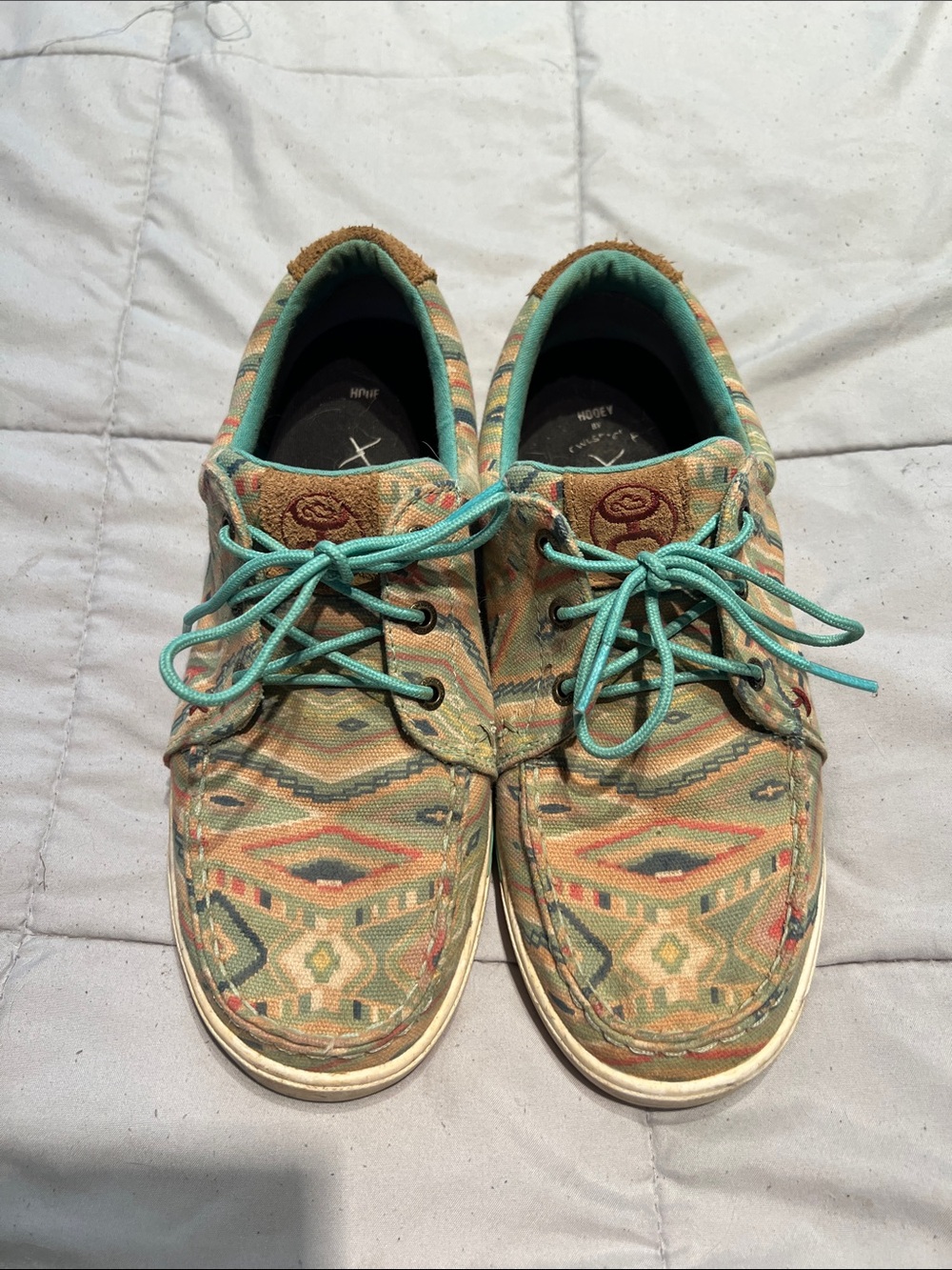 Twisted X Women's Aztec Canvas Boat Shoes with Teal Laces